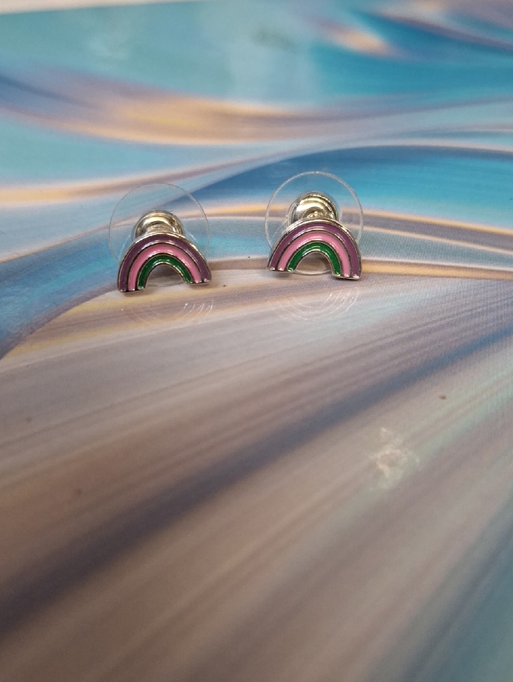 Pink & Green Rainbow Stud Earrings